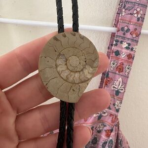 Vintage Fossil Pendant Necklace with Black Cord